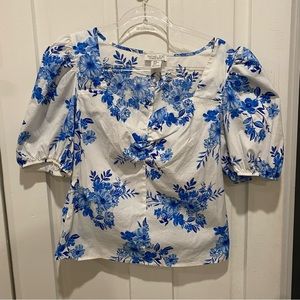 Rachel Zoe Blue Floral Puff sleeve top XL